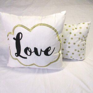 LOVE PILLOW SET (2) – SPARKLE GOLD EMBROIDERY – NWOT